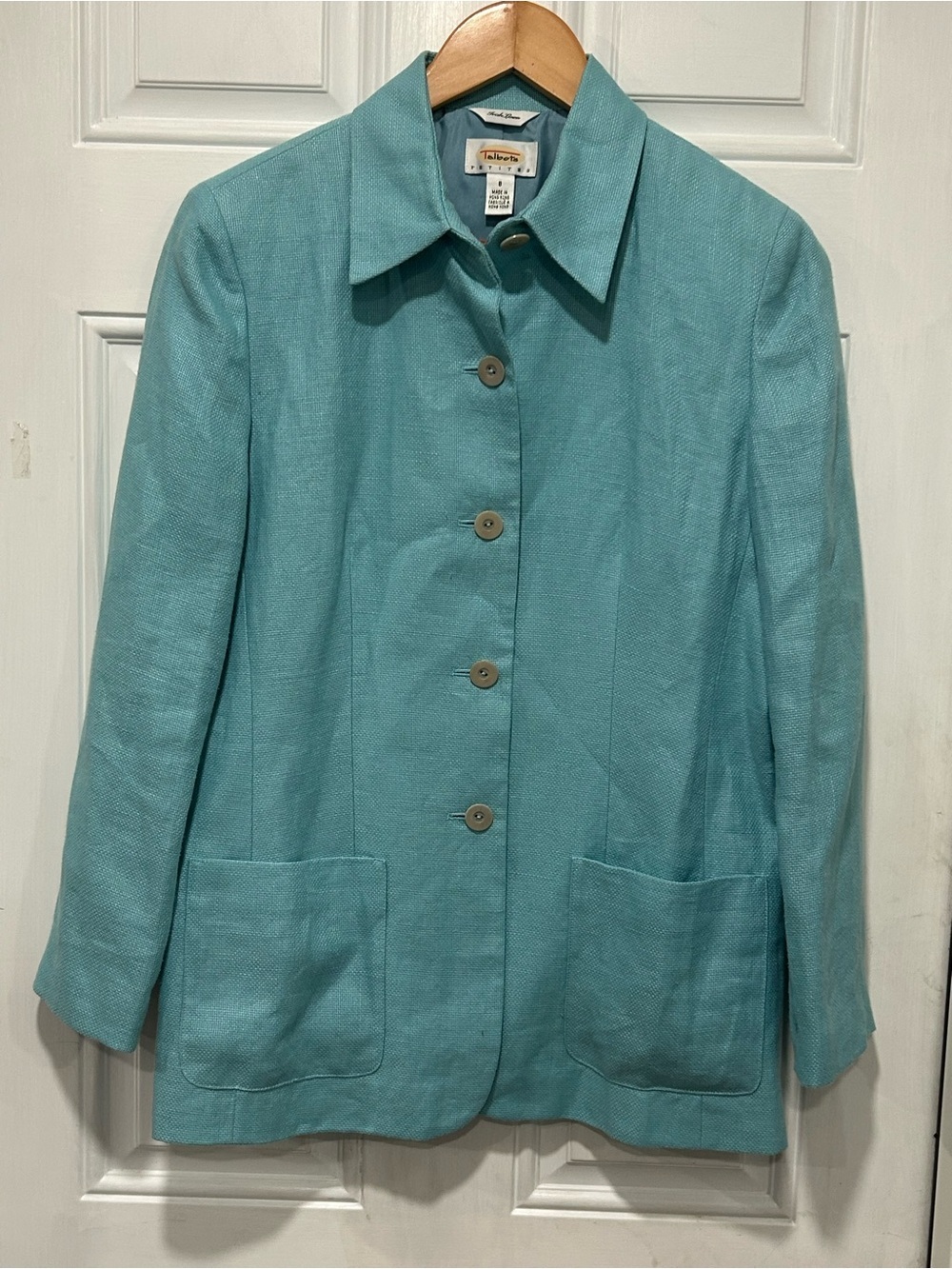 Vintage Talbots Aqua 100% Irish Linen Blazer Jacket 8P NWOT Coastal Grandma 90s